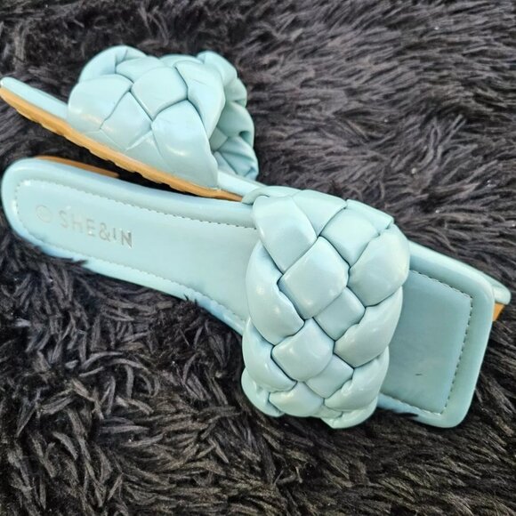 SHE&IN Women Sandal Blue Flat Shoe Faux Leather Shoes Size 7 - Picture 4 of 11